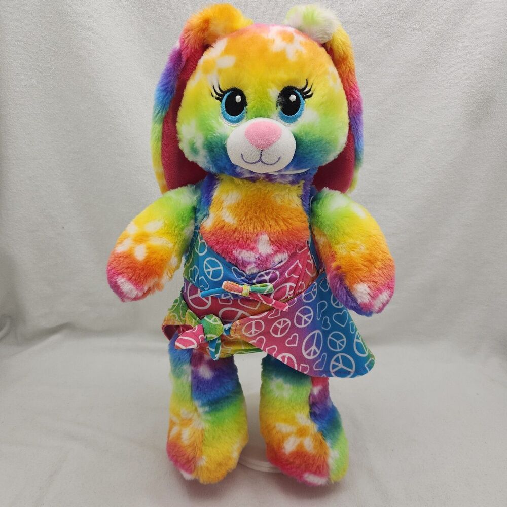 Stuffed Animal Build A Bear Bright Blooms Bunny Rabbit Peace Sign Suit Plush Toy